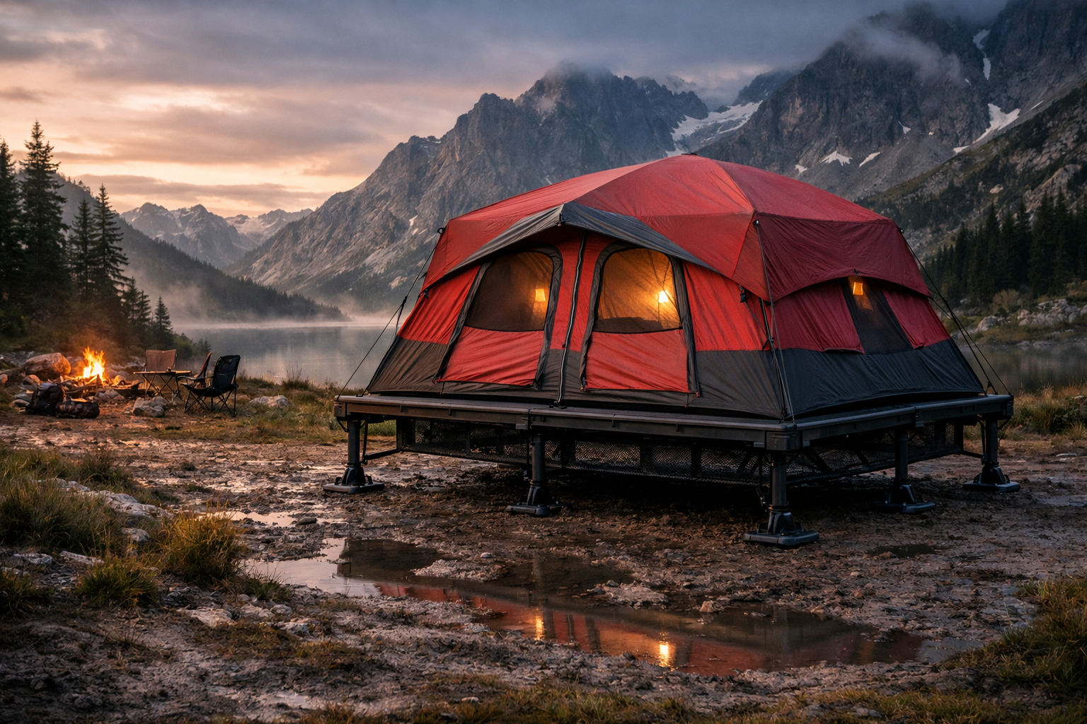 Elevated Comfort: The Conceptual Basement Tent — AI-generated outdoor cover